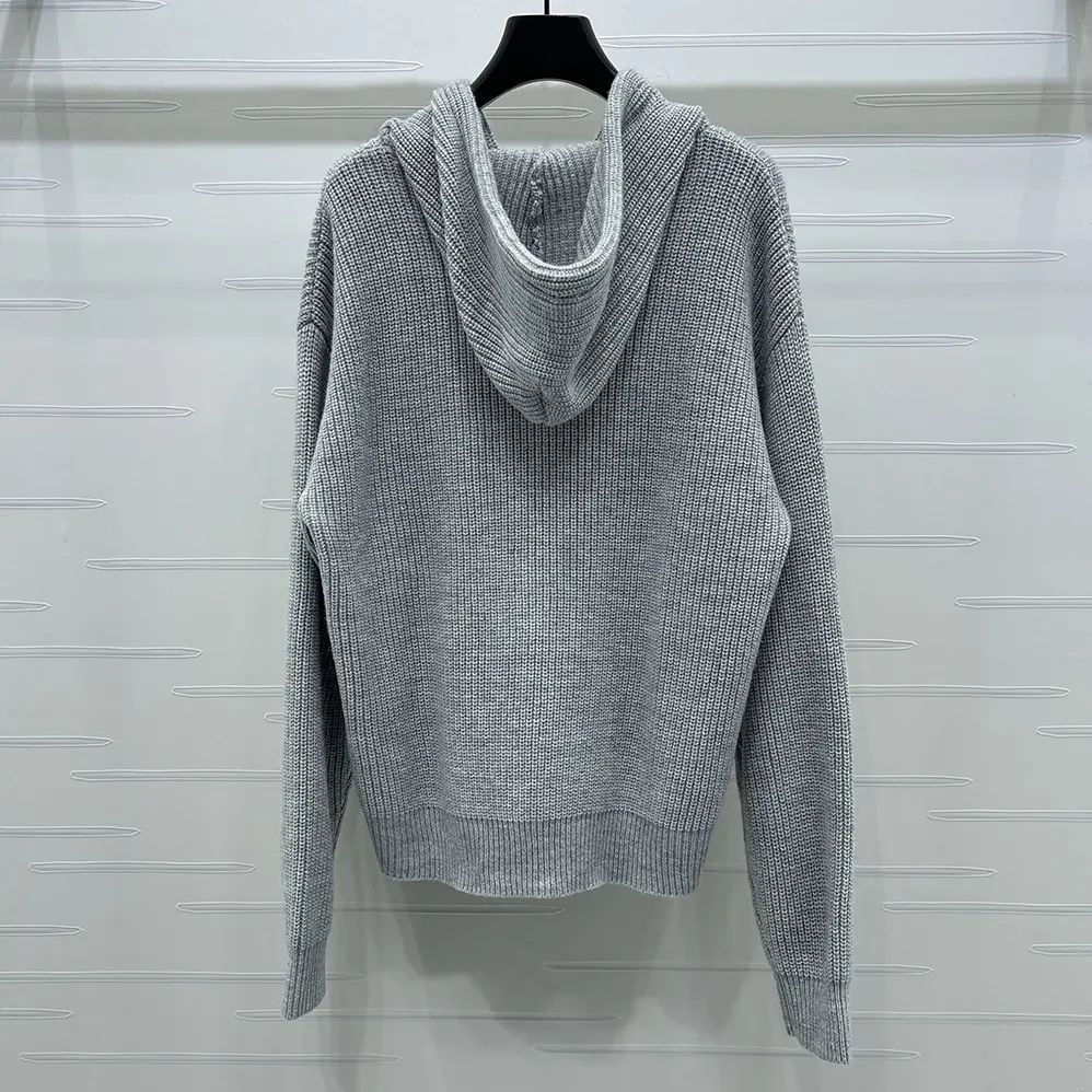 Celine Hooded Cardigan In Ribbed Wool for Women in Grey