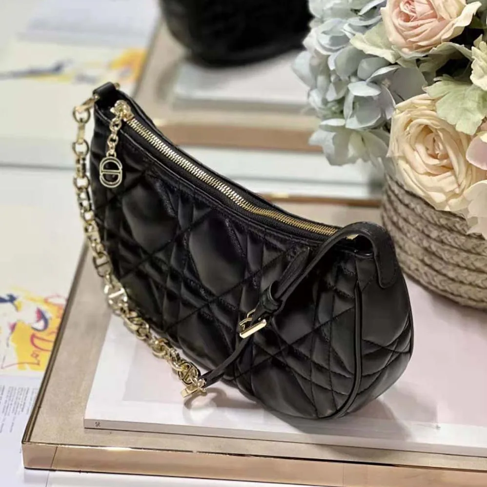 Dior CD Lounge Bag Black Supple Macrocannage Lambskin for Women