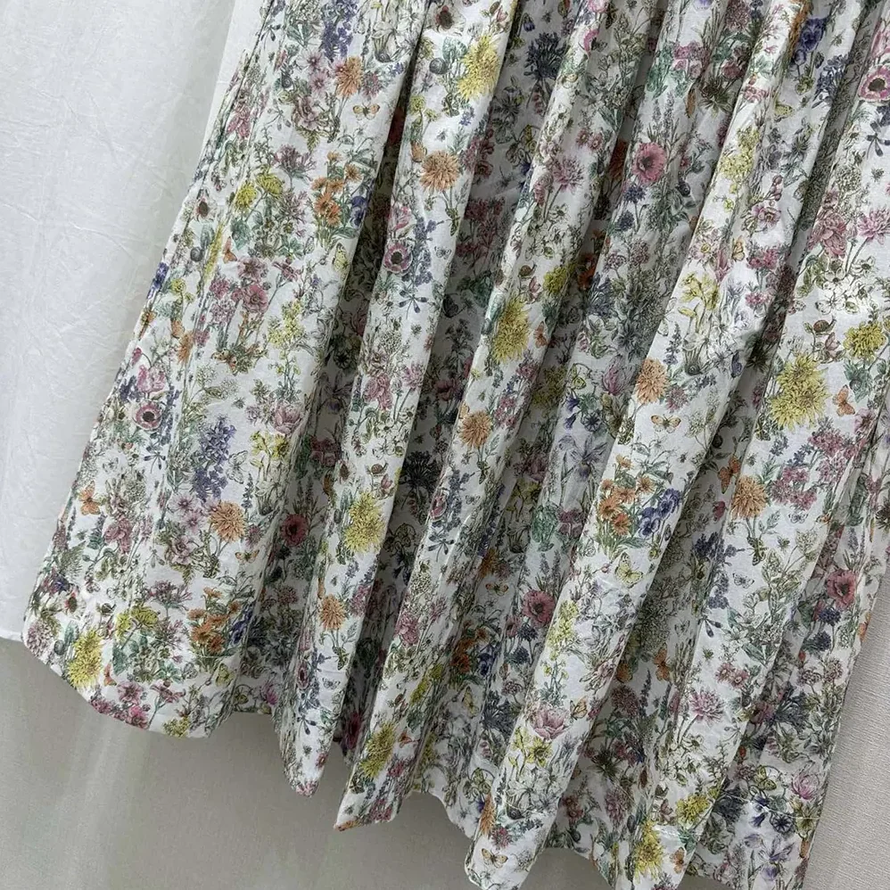 Dior Mid-Length Flared Skirt Cotton Muslin with Multicolor Dior Flowers Calendar Allover Motif for Women Dior Mid-Length Flared Skirt Cotton Muslin with Multicolor Dior Flowers Calendar Allover Motif for Women
