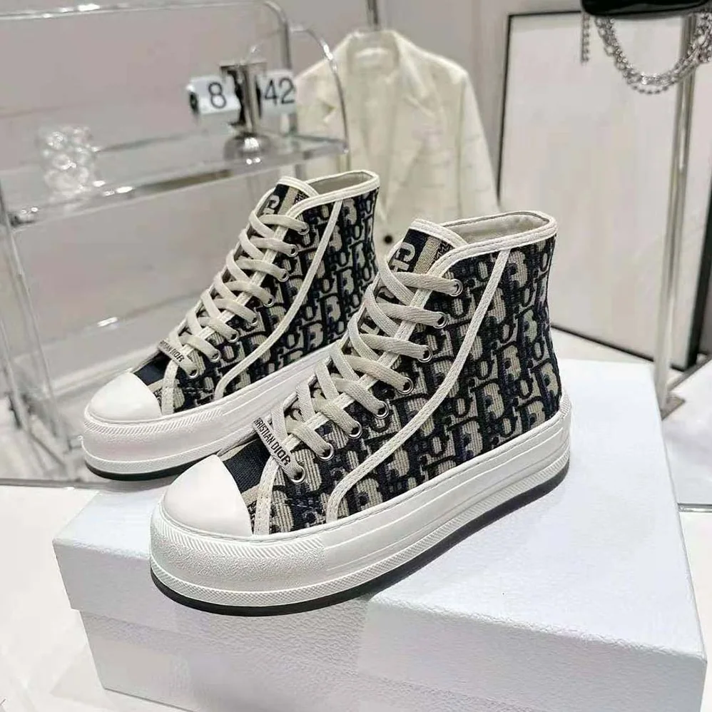 Dior Walk'N'Dior High-Top Platform Sneaker Deep Blue Dior Oblique Embroidered Cotton for Women Dior Walk'N'Dior High-Top Platform Sneaker Deep Blue Dior Oblique Embroidered Cotton for Women