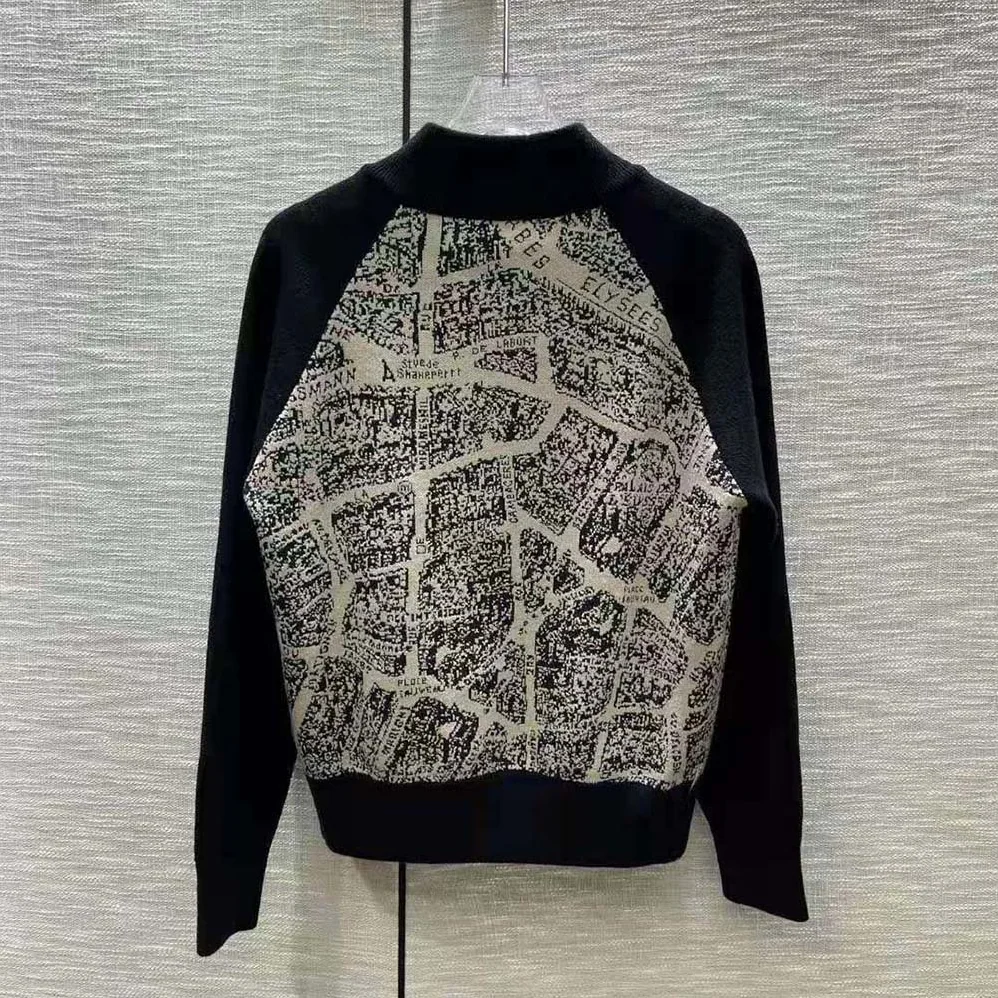 Dior Bomber Jacket Beige and Black Technical Virgin Wool Knit with Plan de Paris Motif for Women