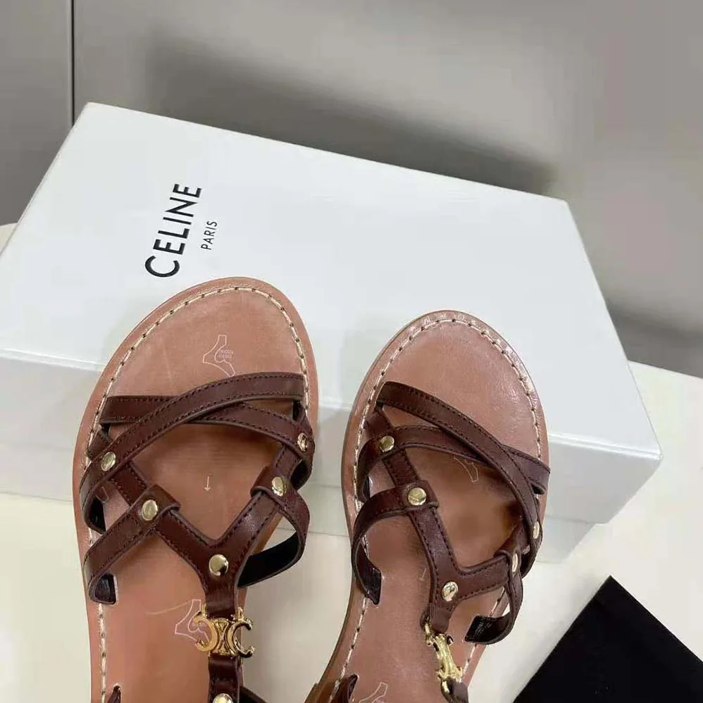 Celine Taillat Triomphe Sandal in Vegetable for Women in Tanned Calfskin