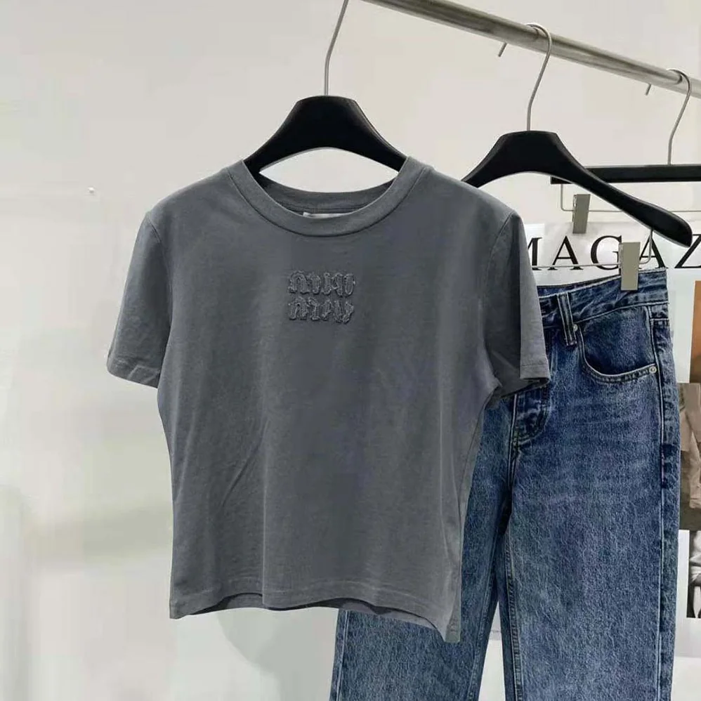 Miu Miu Garment-dyed Jersey T for Women in shirt with Embroidered Logo