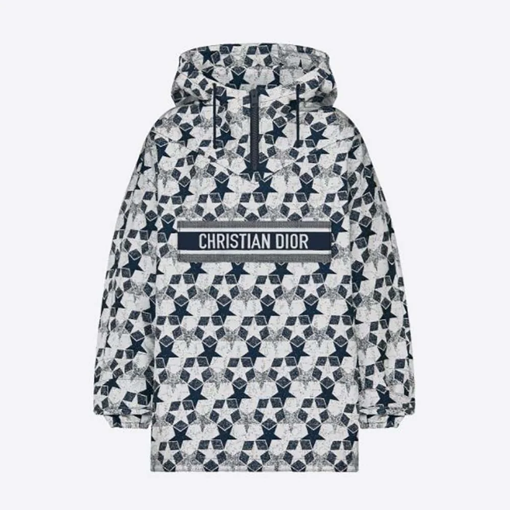 Dior Hooded Anorak Navy Blue Technical Taffeta Jacquard for Women