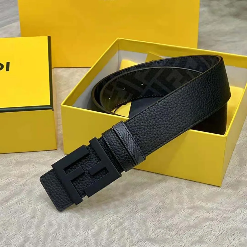 Fendi FF Belt Black Leather Reversible for Men