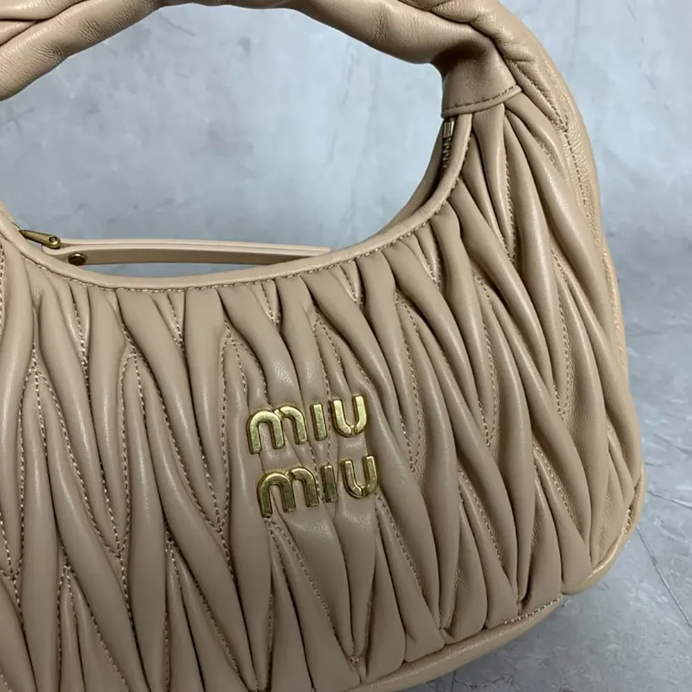 Miu Miu Wander Matelassé Nappa Leather Hobo Bag for Women in Brown Miu Miu Wander Matelassé Nappa Leather Hobo Bag for Women in Brown
