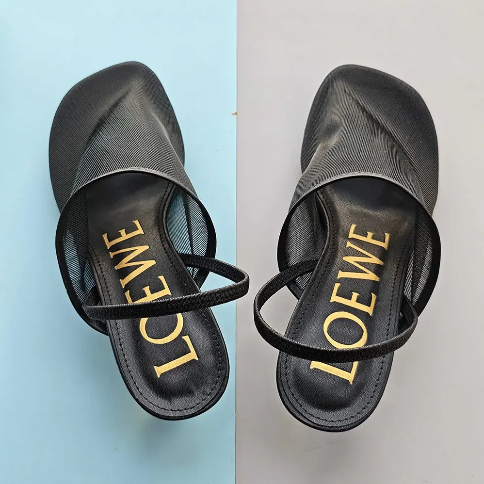 Loewe Petal Slingback Heel Sandal in Mesh for Women in Black Loewe Petal Slingback Heel Sandal in Mesh for Women in Black
