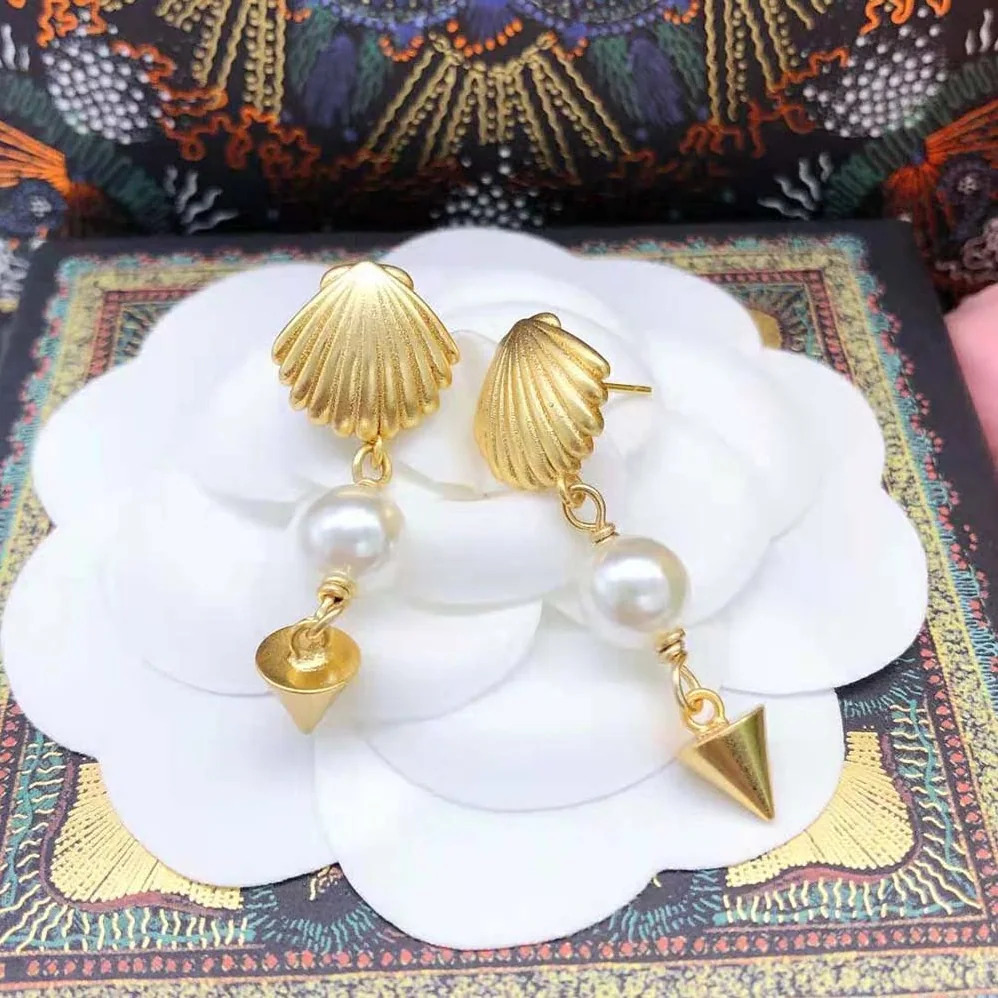 Dior Sea Garden Earrings Gold-Finish Metal and White Resin Pearls for Women