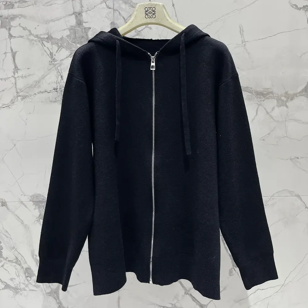 Loewe Anagram Zip-up Hoodie in Wool for Women in Black Loewe Anagram Zip-up Hoodie in Wool for Women in Black