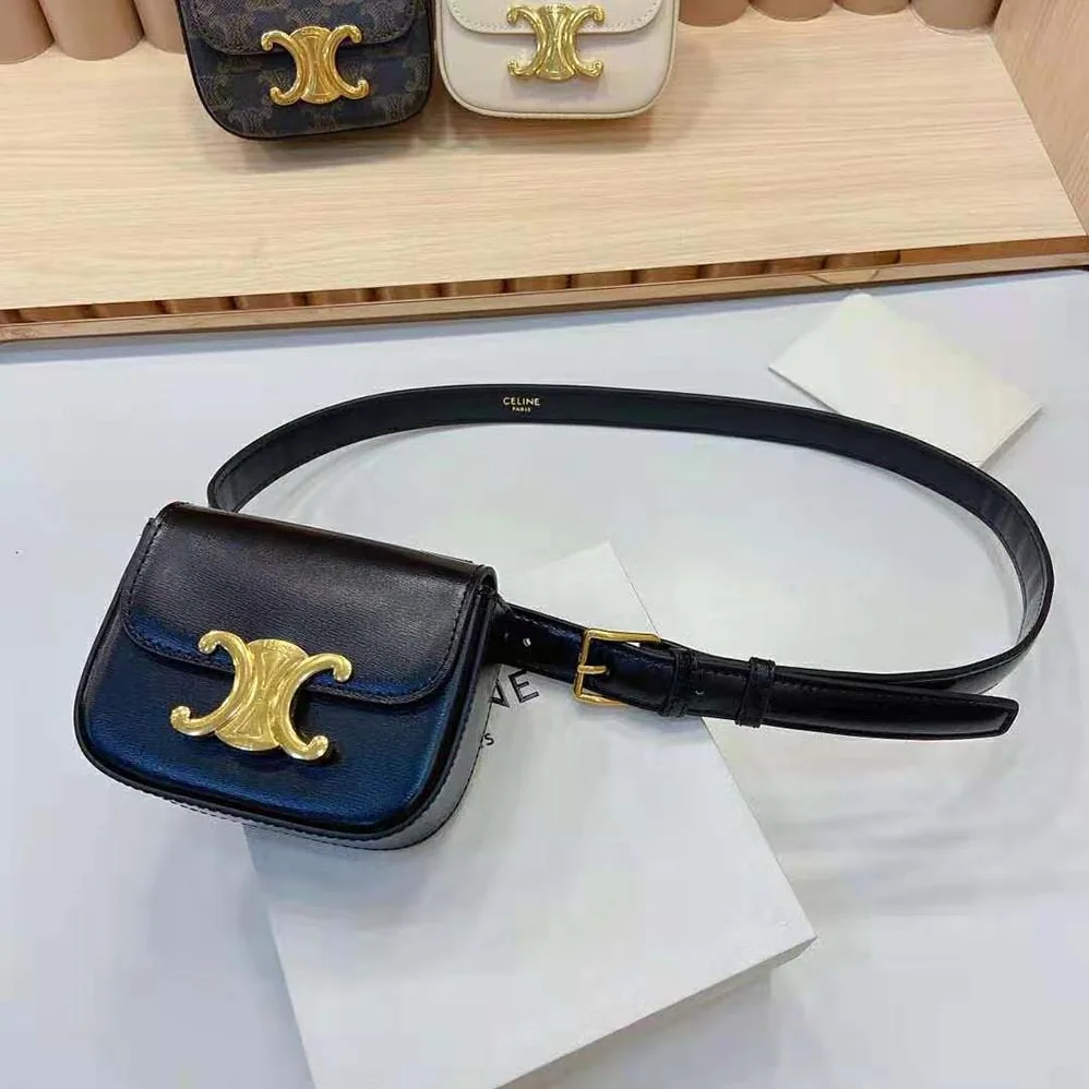 Celine Belt Bag Triomphe Belt in Shiny Calfskin for Women in Black