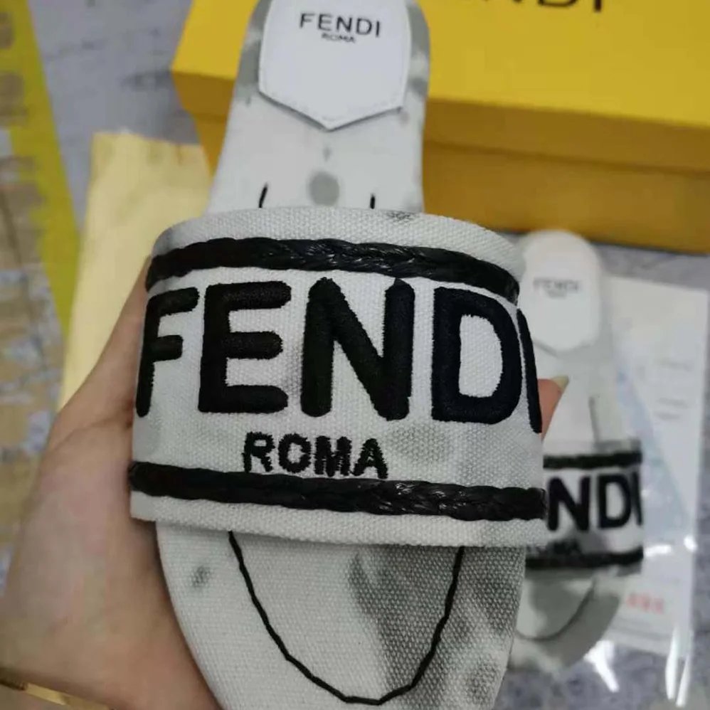 Fendi Signature Slides Gray Canvas Slides for Women Fendi Signature Slides Gray Canvas Slides for Women