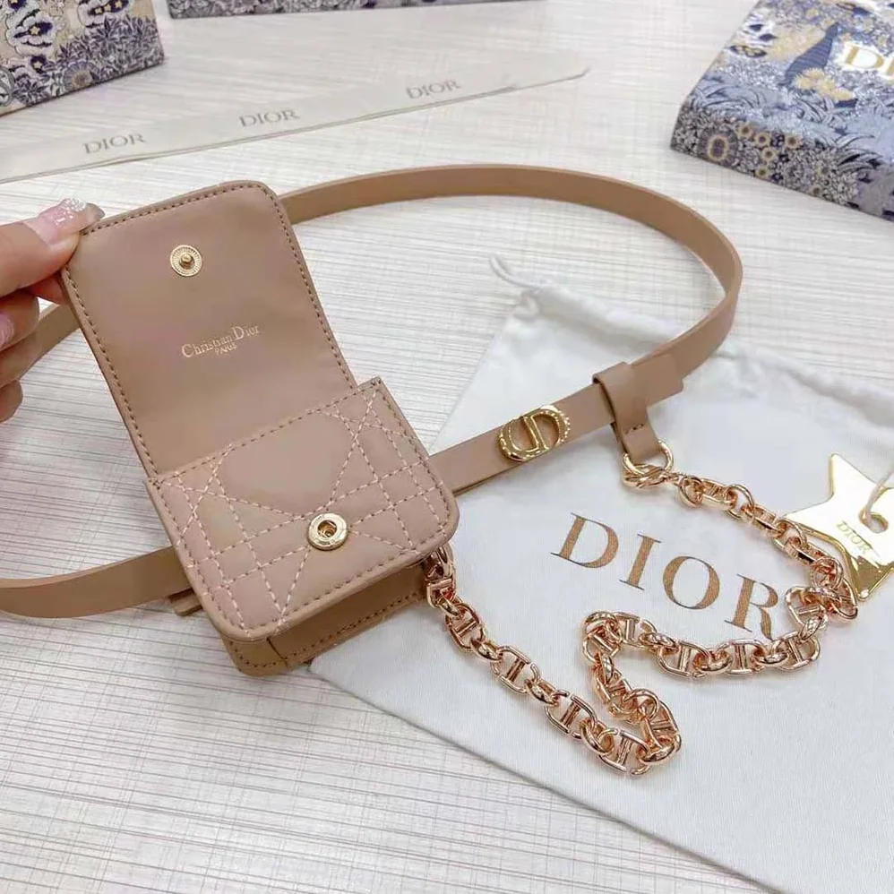 Dior Caro Belt with Removable Pouch Hazelnut Smooth Calfskin and Cannage Calfskin 15 MM for Women