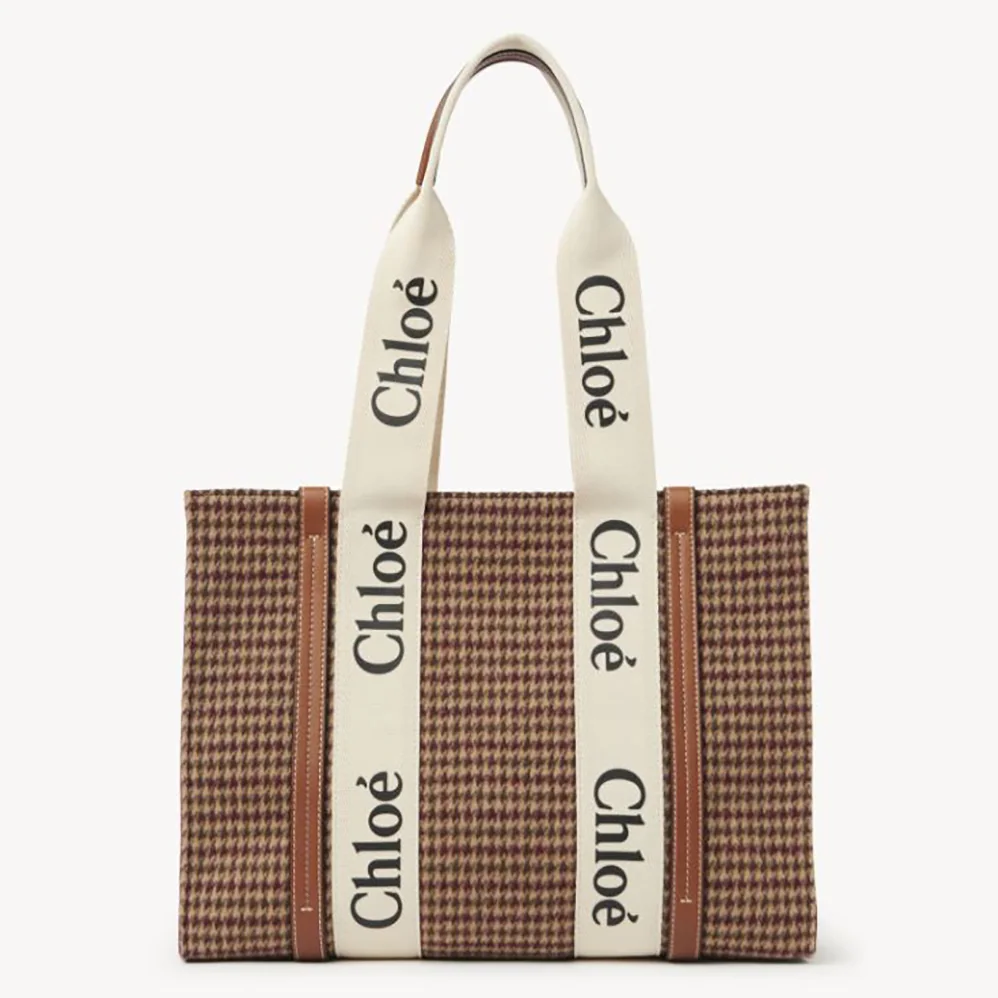 Chloe Medium Woody Tote Bag in Deadstock Wool Cashmere Fabric for Women Chloe Medium Woody Tote Bag in Deadstock Wool Cashmere Fabric for Women