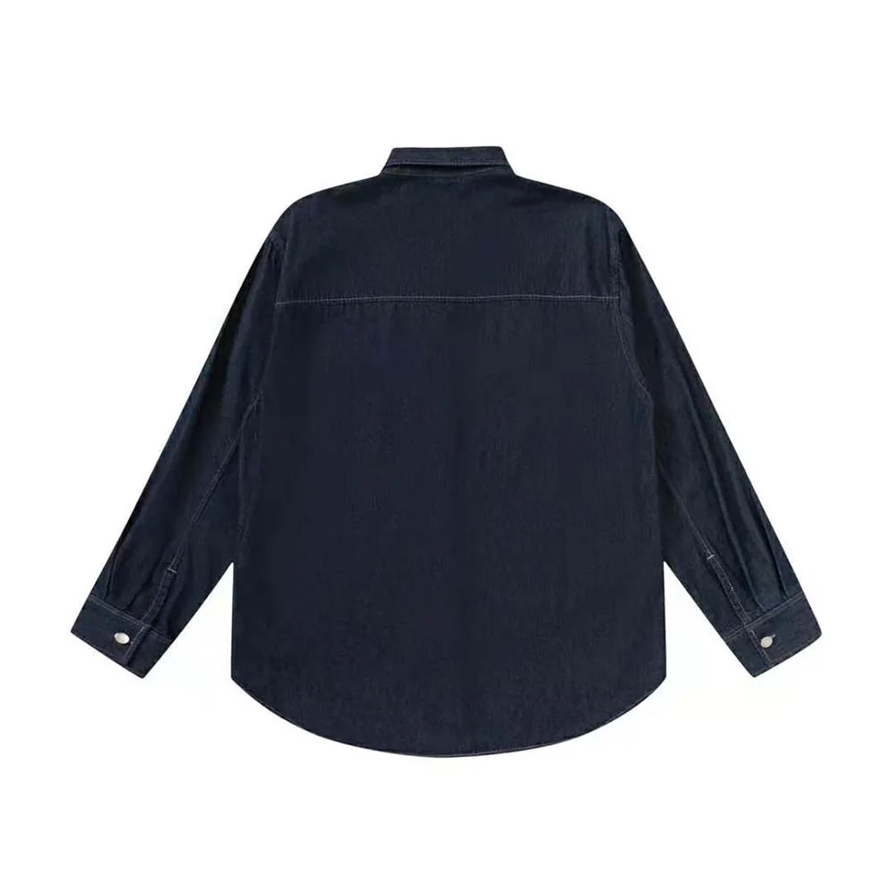 Dior Overshirt Navy Blue Flocked Technical Cotton Denim for Men Dior Overshirt Navy Blue Flocked Technical Cotton Denim for Men