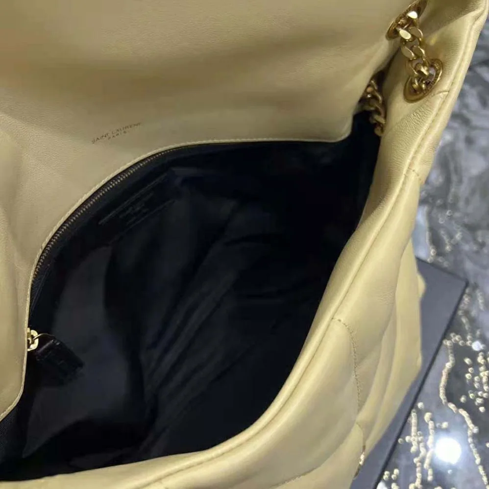 Saint Laurent YSL Puffer Medium Chain Bag in Quilted Lambskin for Women in Gold Saint Laurent YSL Puffer Medium Chain Bag in Quilted Lambskin for Women in Gold