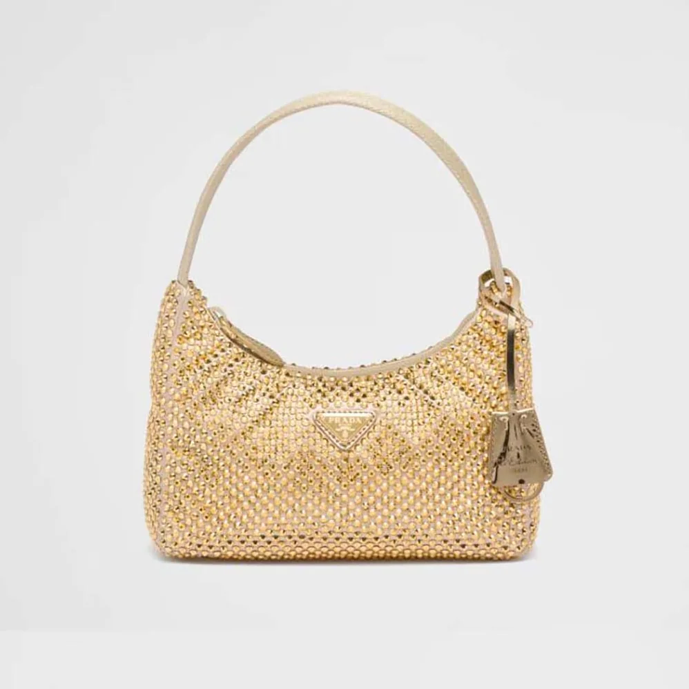 Prada Satin Mini-Bag with Crystals for Women in Gold Prada Satin Mini-Bag with Crystals for Women in Gold