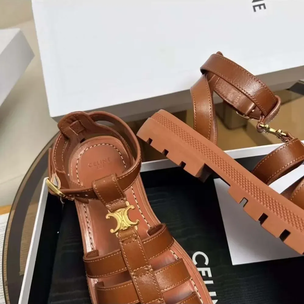 Celine Clea Triomphe Gladiator Sandal in Calfskin for Women in Vegetal Tanning