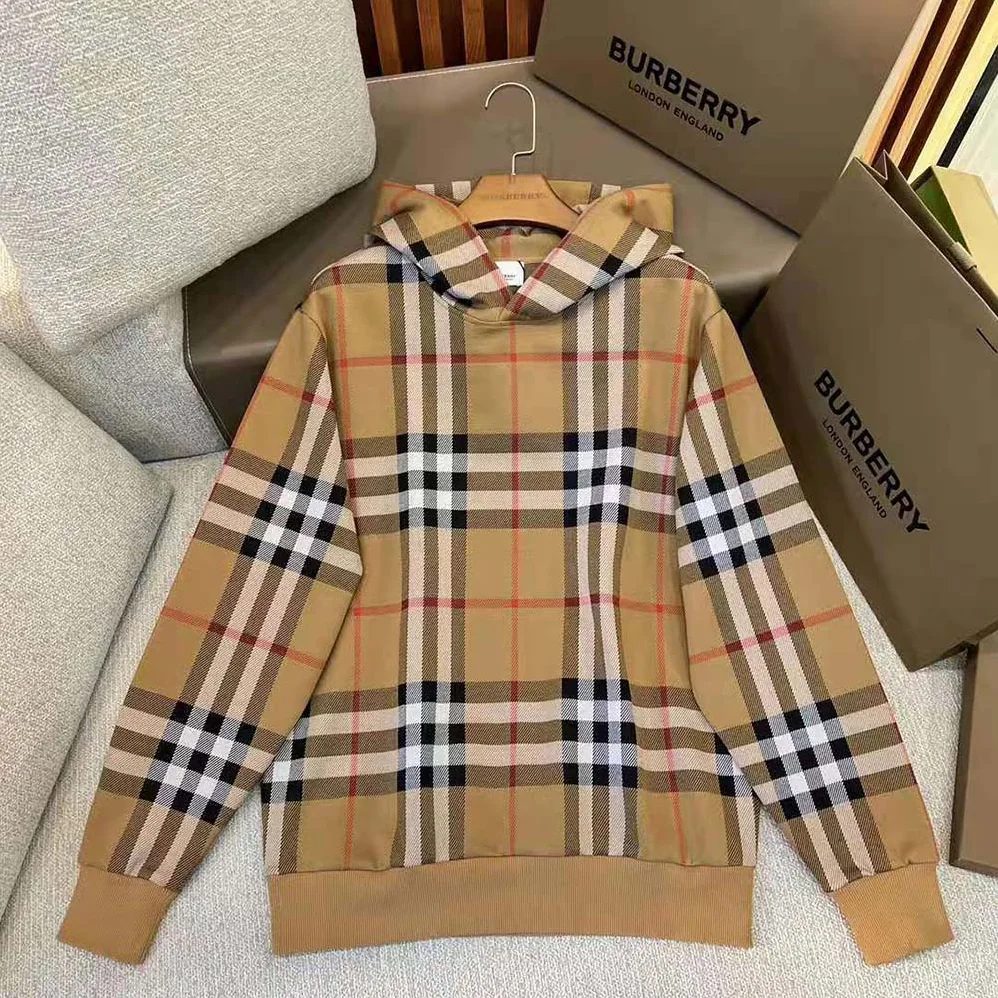 Burberry Check Cotton Jacquard Hoodie for Men in Brown