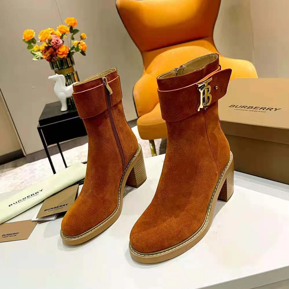 Burberry Monogram Motif Suede Block for Women in Heel Boots Burberry Monogram Motif Suede Block for Women in Heel Boots
