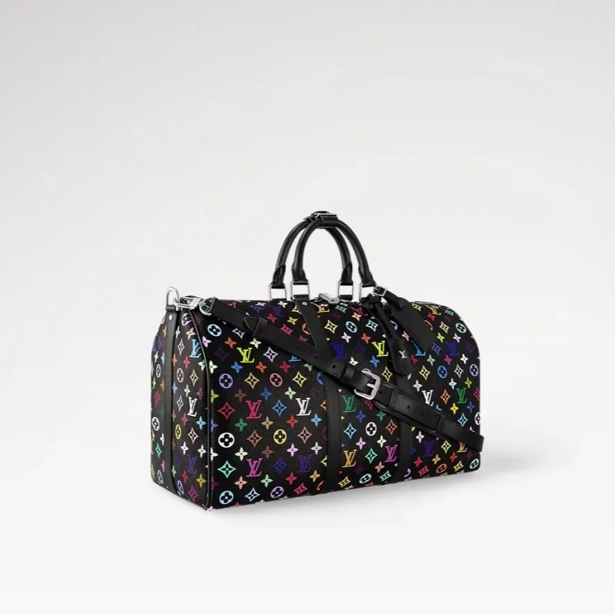 Louis Vuitton LV x TM Keepall Bandouliere 50 Travel Bag in Multicolore Black Silver Hardware Louis Vuitton LV x TM Keepall Bandouliere 50 Travel Bag in Multicolore Black Silver Hardware