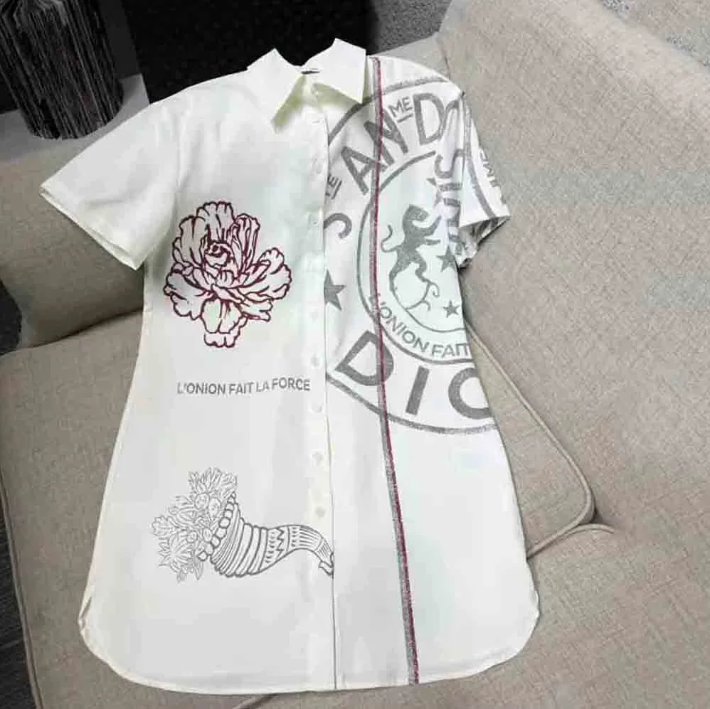 Dior Long Blouse Ecru Cotton Poplin and Silk with Dior Union Motif for Women