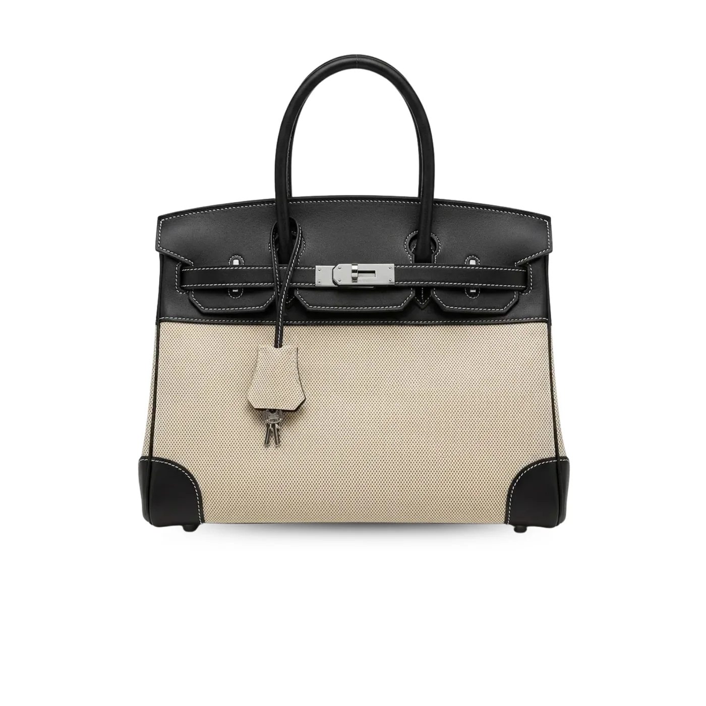 Hermes Birkin Top Handle Bag / Nata Swift BiColor Silver Hardware