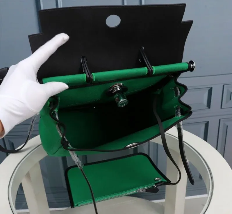 Hermes Buckle Lock Shape Striped Green, Silver Toned Hardware Bag Hermes Buckle Lock Shape Striped Green, Silver Toned Hardware Bag