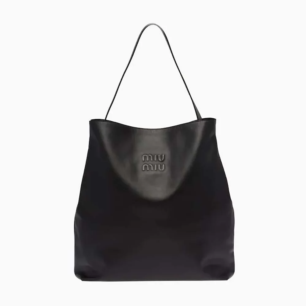 Miu Miu Leather Shoulder Bag with Embossed Lettering Logo on the Front for Women