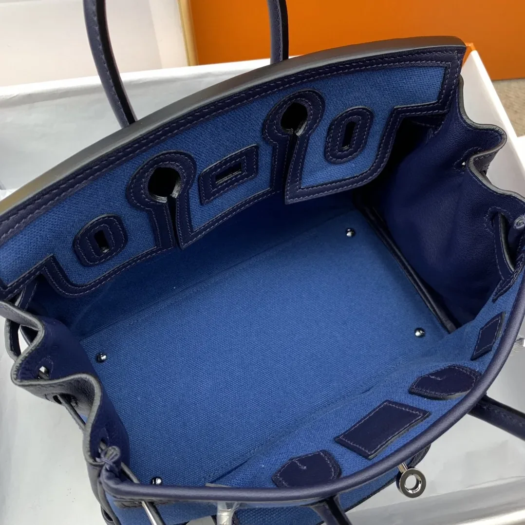 Hermes Birkin Cargo 25 Top Handle Bag in Blue Silver Hardware Bag Hermes Birkin Cargo 25 Top Handle Bag in Blue Silver Hardware Bag