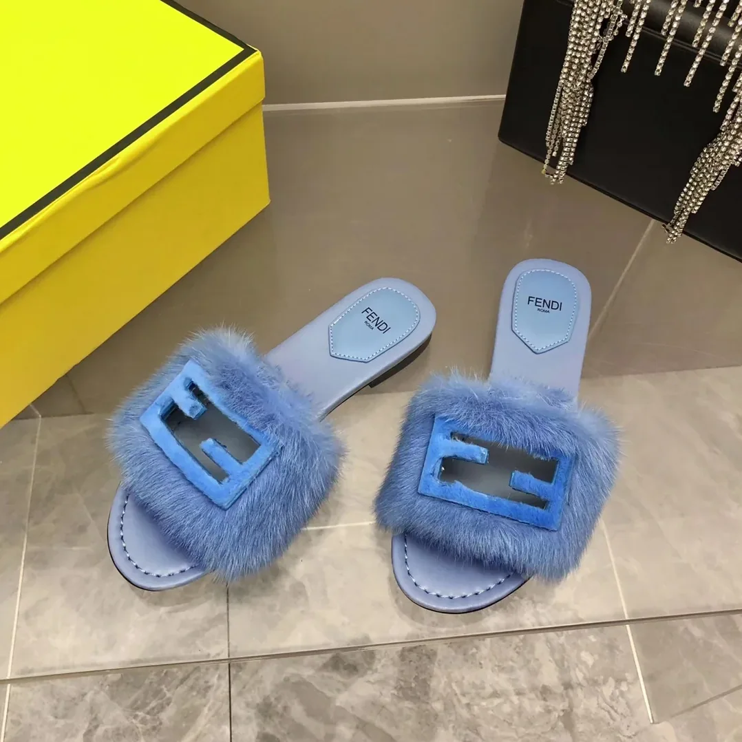 Fendi Blue Mink Slides