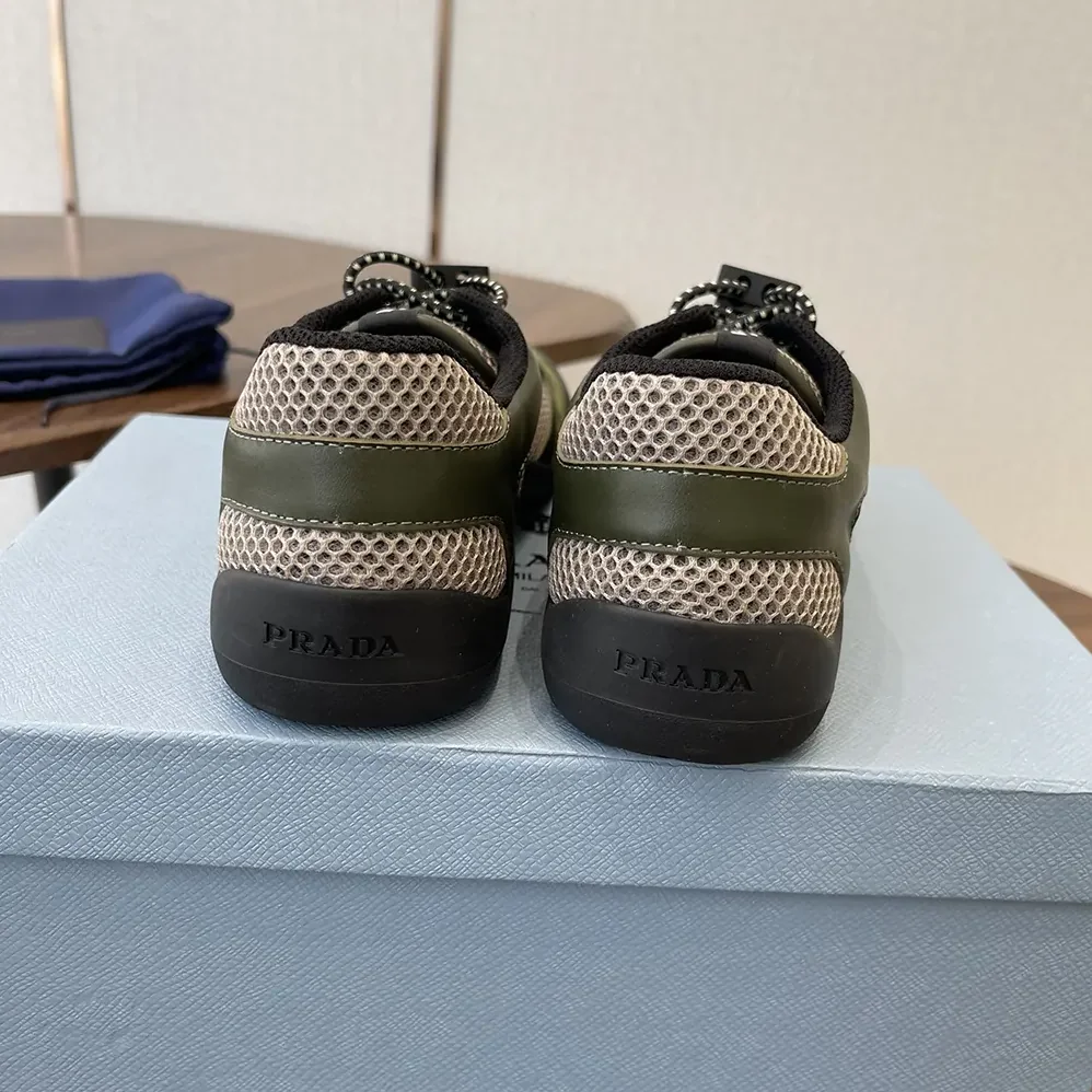 Prada Speedrock Leather And Mesh Fabric Sneakers for Unisex in Dark Green