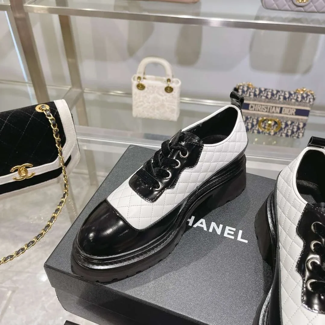 Chanel Thick Soled Chain Laced Loafers White
