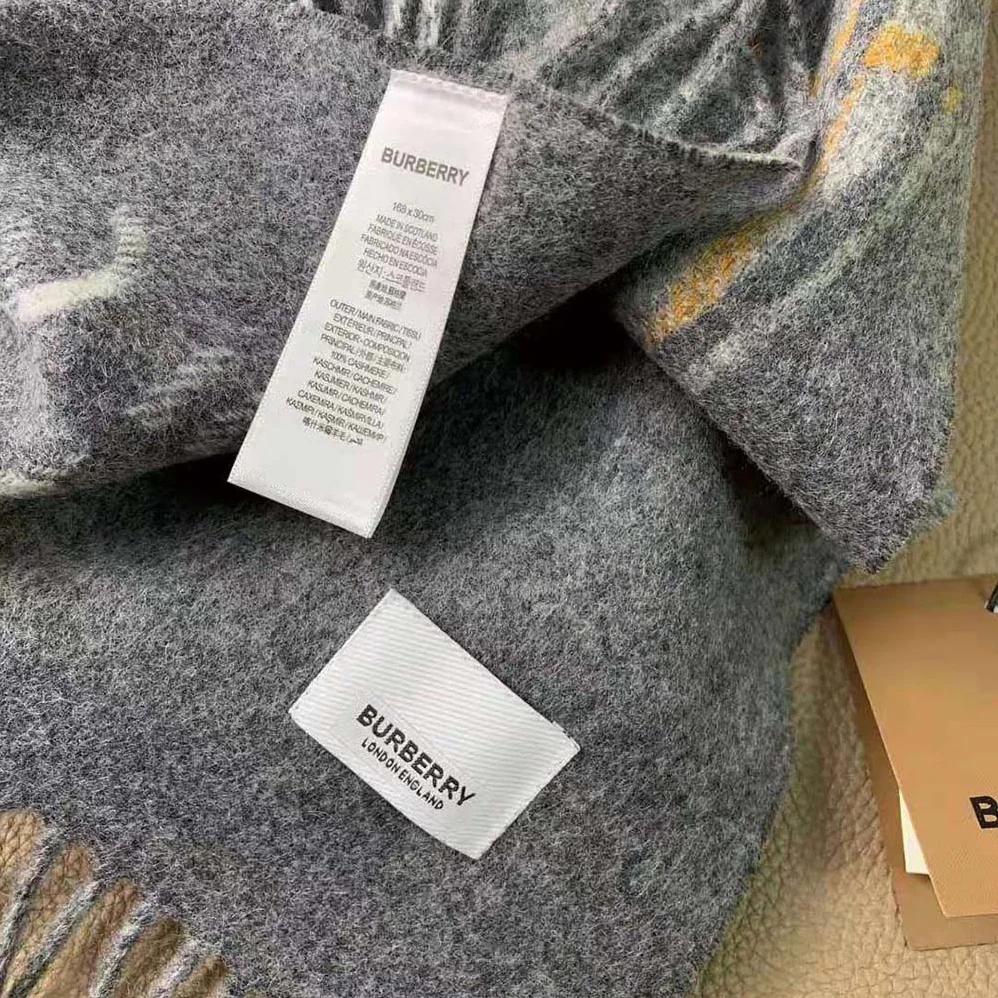 Burberry Montage Print Check Cashmere Scarf for Women in Silver