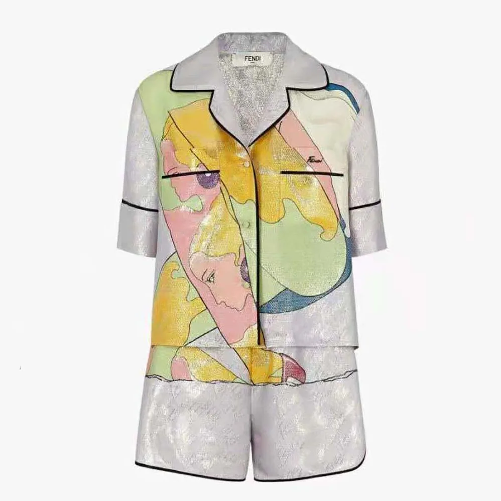 Fendi Pajama Set Multicolor Silk Pajama Set for Women in White Fendi Pajama Set Multicolor Silk Pajama Set for Women in White