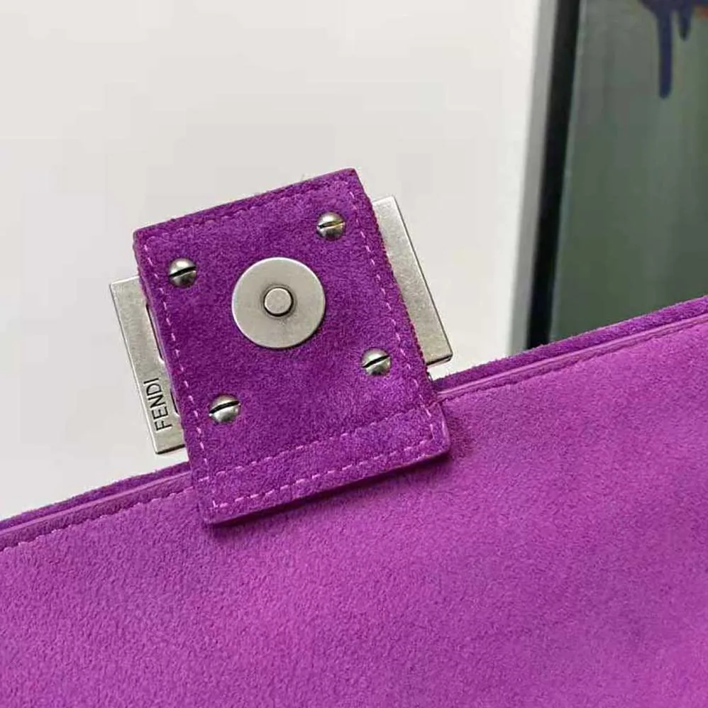 Fendi Midi Baguette Chain FF Fabric Bag for Women in Purple