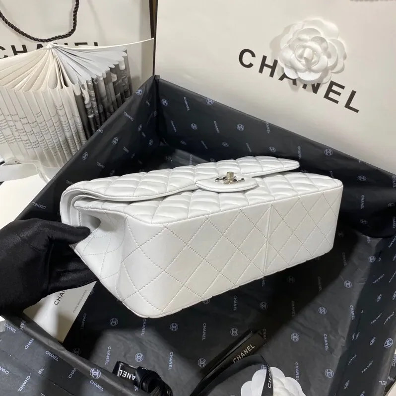 Chanel Classic Double Flap Bag Large Crossbody in White Silver Hardware Chanel Classic Double Flap Bag Large Crossbody in White Silver Hardware
