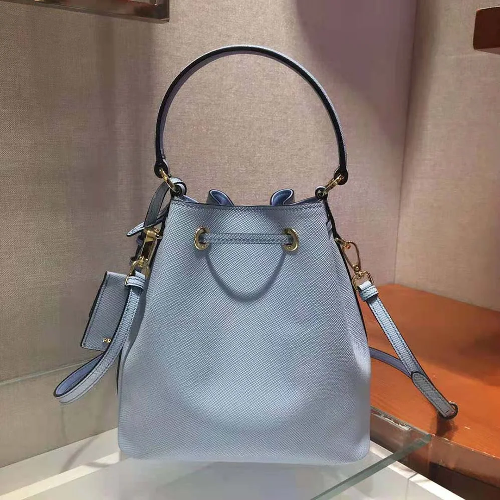Prada Saffiano Leather Bucket Bag for Women in Blue