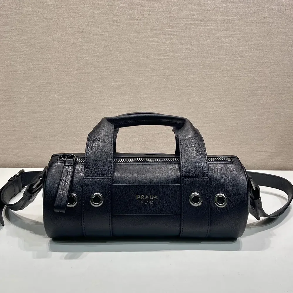 Prada Route Large Leather Top-Handle Bag for Women in Black