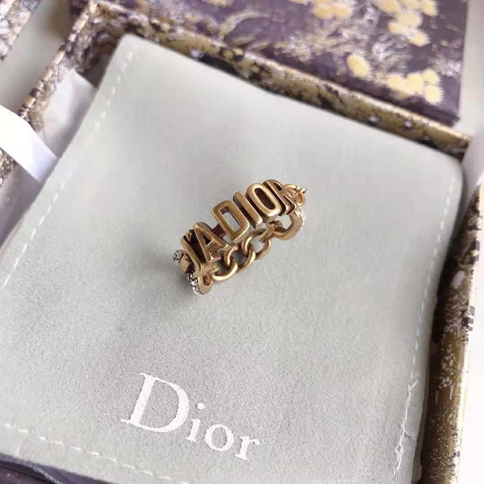 Dior J'Adior Ring Antique Gold-Finish Metal and White Crystals for Women Dior J'Adior Ring Antique Gold-Finish Metal and White Crystals for Women
