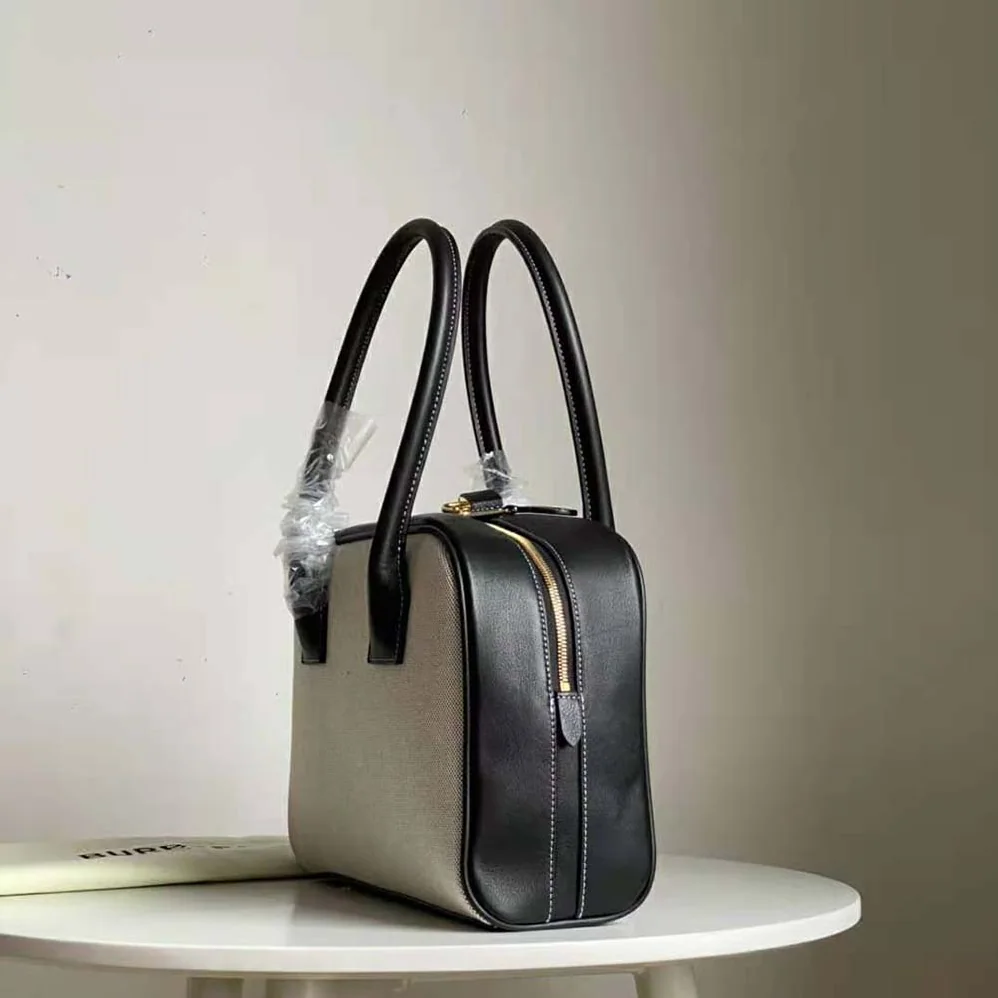 Burberry Medium Horseferry Print Cotton Canvas Half Cube Bag for Women in Black Burberry Medium Horseferry Print Cotton Canvas Half Cube Bag for Women in Black