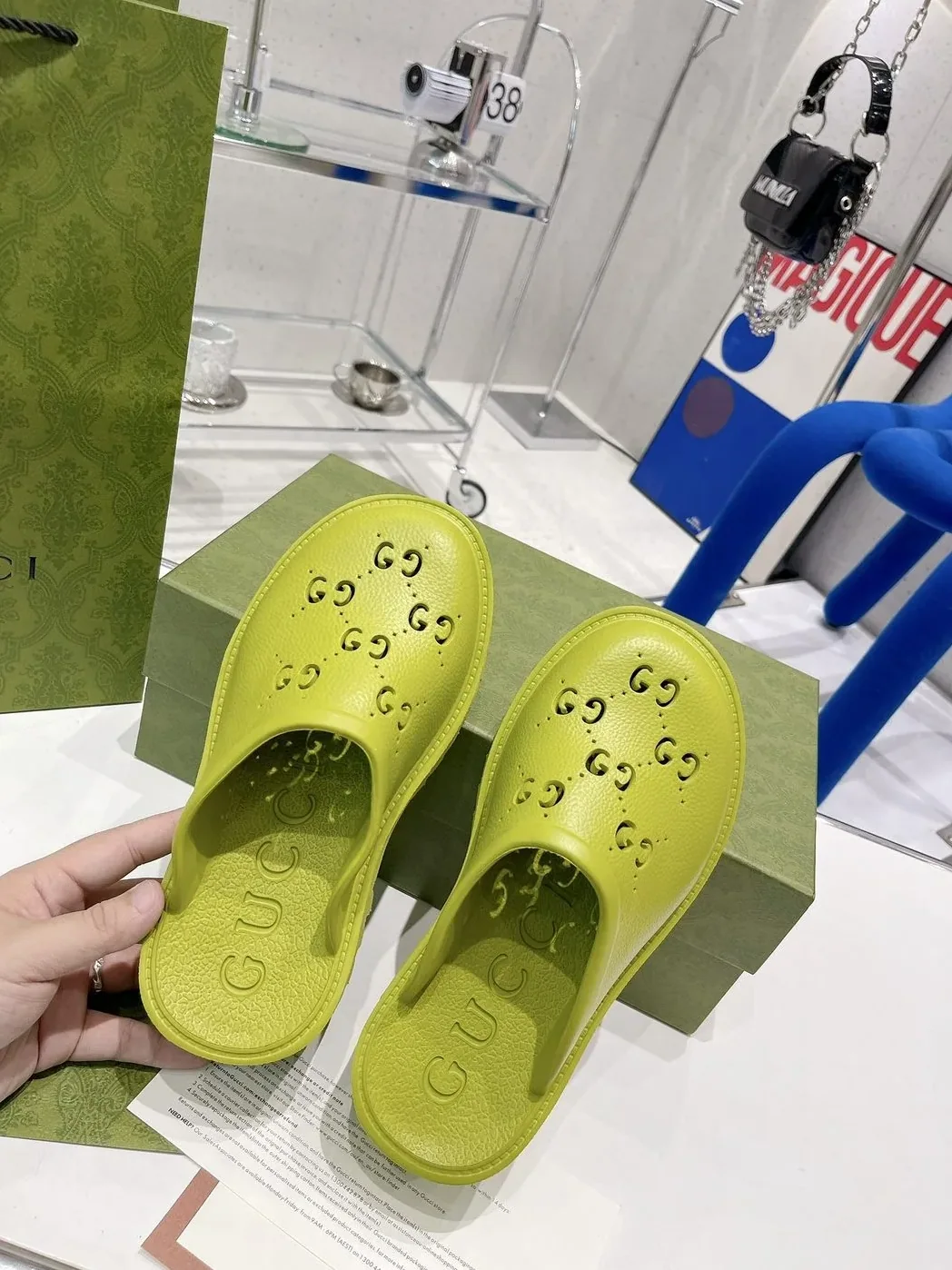 Gucci Platform Perforated G Sandal Light Green for Women Gucci Platform Perforated G Sandal Light Green for Women