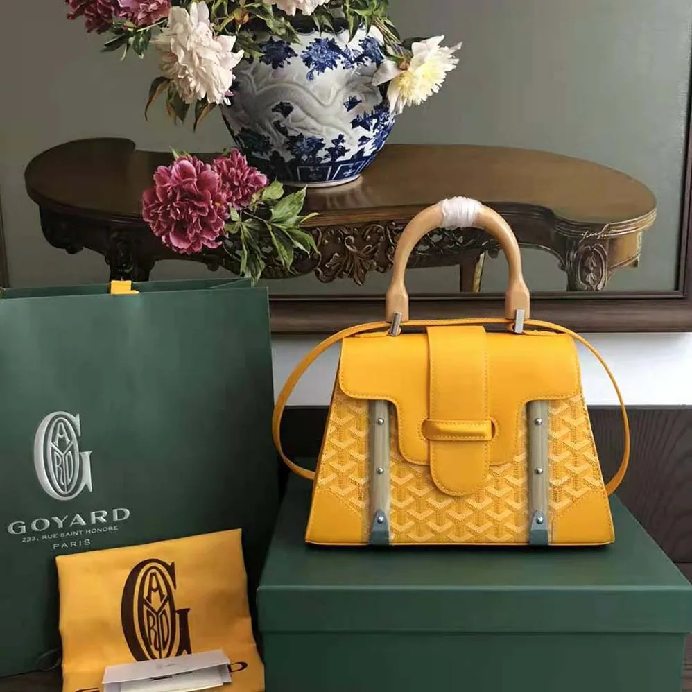 Goyard Sac Saïgon PM in Toile Goyardine & Clamecy Calfskin for Women in Yellow Goyard Sac Saïgon PM in Toile Goyardine & Clamecy Calfskin for Women in Yellow