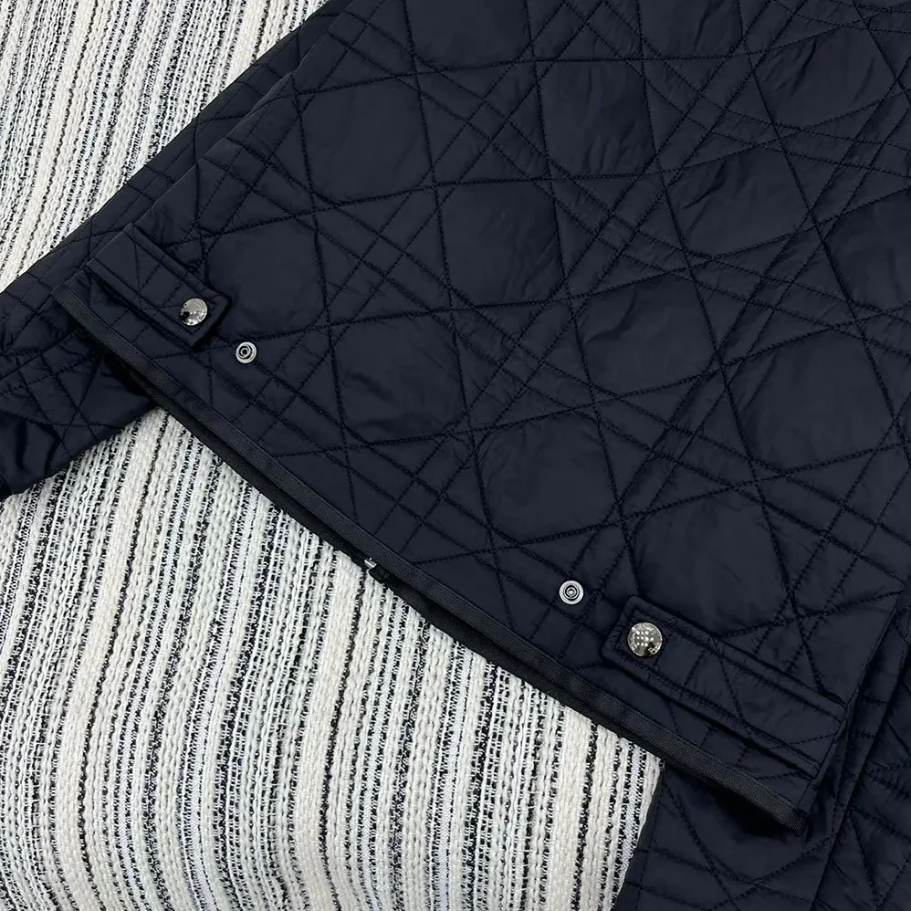 Dior Macrocannage Belted Peacoat Black Quilted Technical Taffeta for Women Dior Macrocannage Belted Peacoat Black Quilted Technical Taffeta for Women