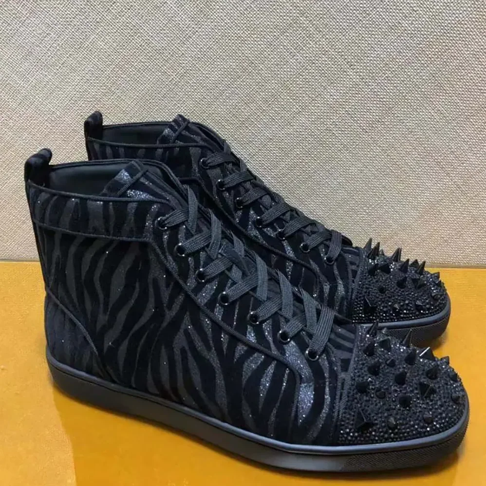 Christian Louboutin Lou Pik Pik Velvet High-Top Sneakers for Men in Black Christian Louboutin Lou Pik Pik Velvet High-Top Sneakers for Men in Black