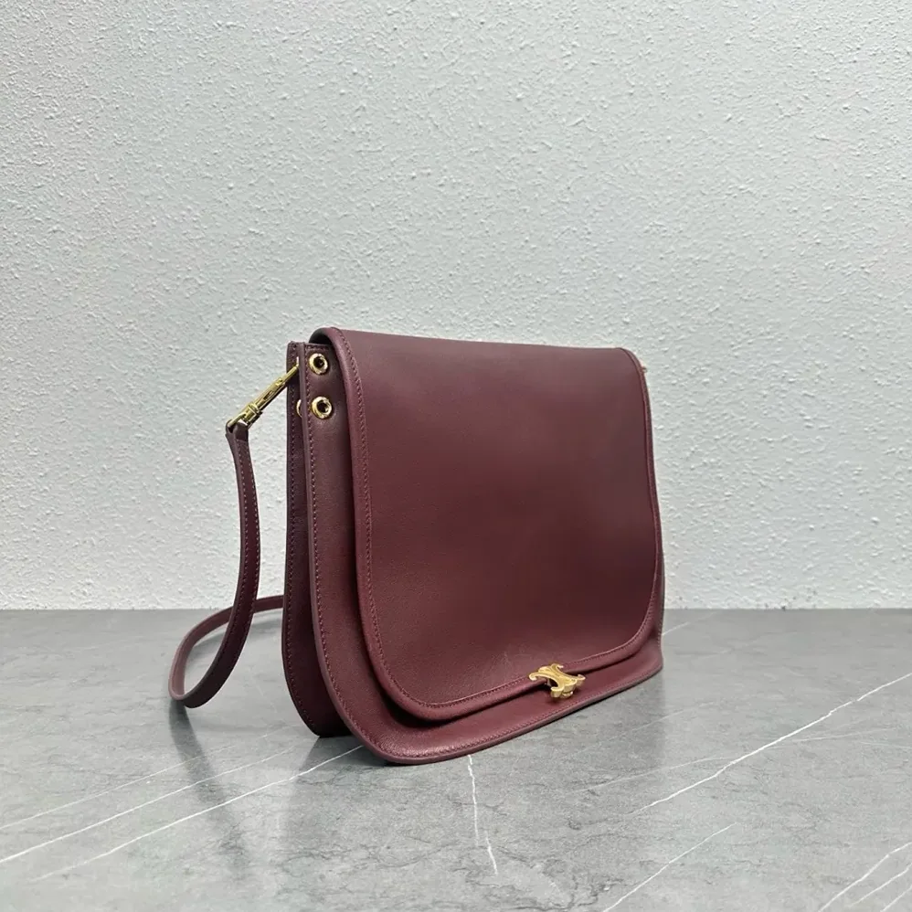 Celine Soft Triomphe Besace in Supple Shiny Lambskin for Women in Maroon Celine Soft Triomphe Besace in Supple Shiny Lambskin for Women in Maroon