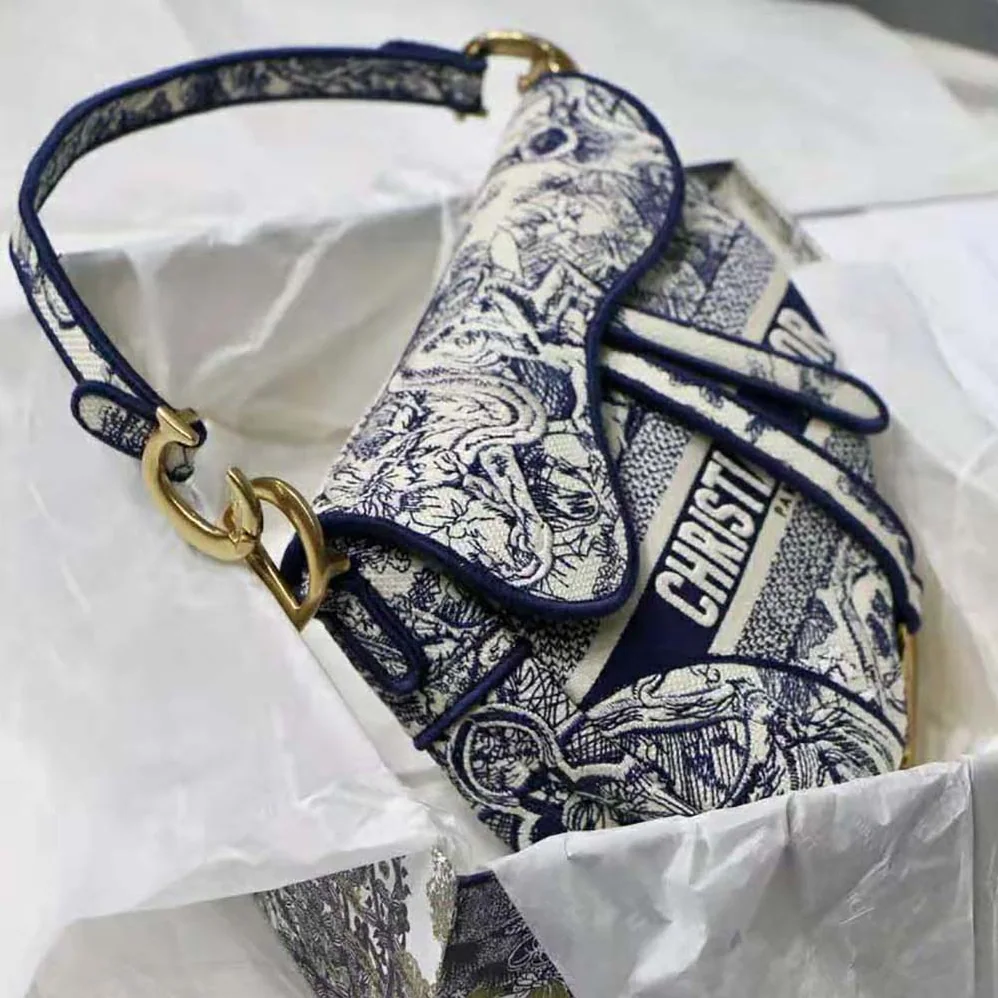 Dior Saddle Bag Blue Toile de Jouy Embroidery for Women