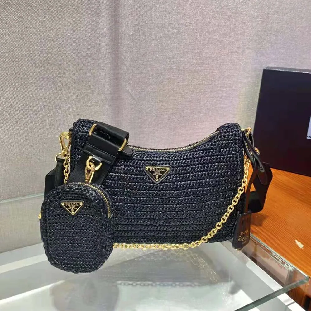 Prada Re-Edition 2005 Raffia Bag for Women in Black