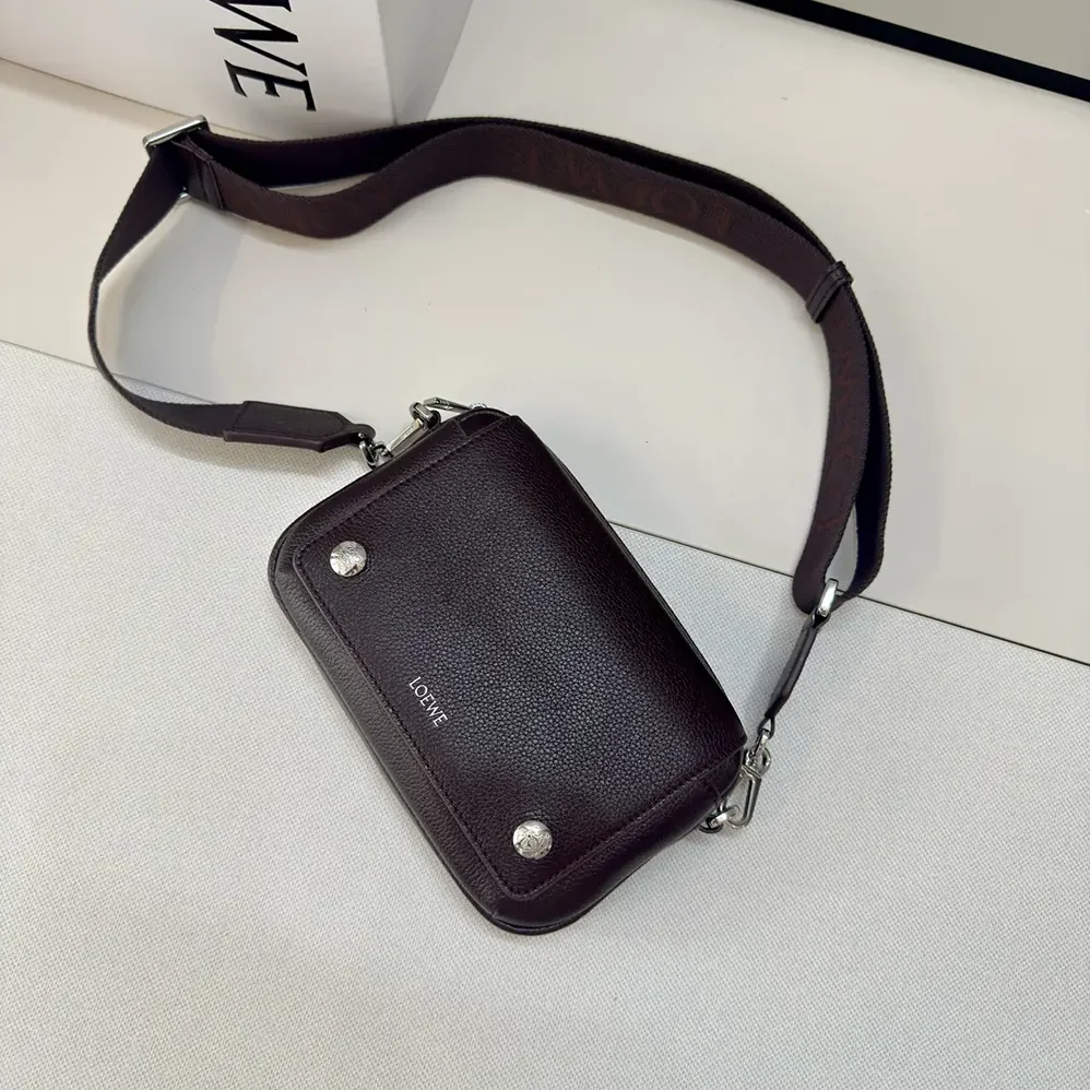 Loewe Small Pebble Messenger Bag in Supple Grained Calfskin for Unisex in Burgundy Loewe Small Pebble Messenger Bag in Supple Grained Calfskin for Unisex in Burgundy