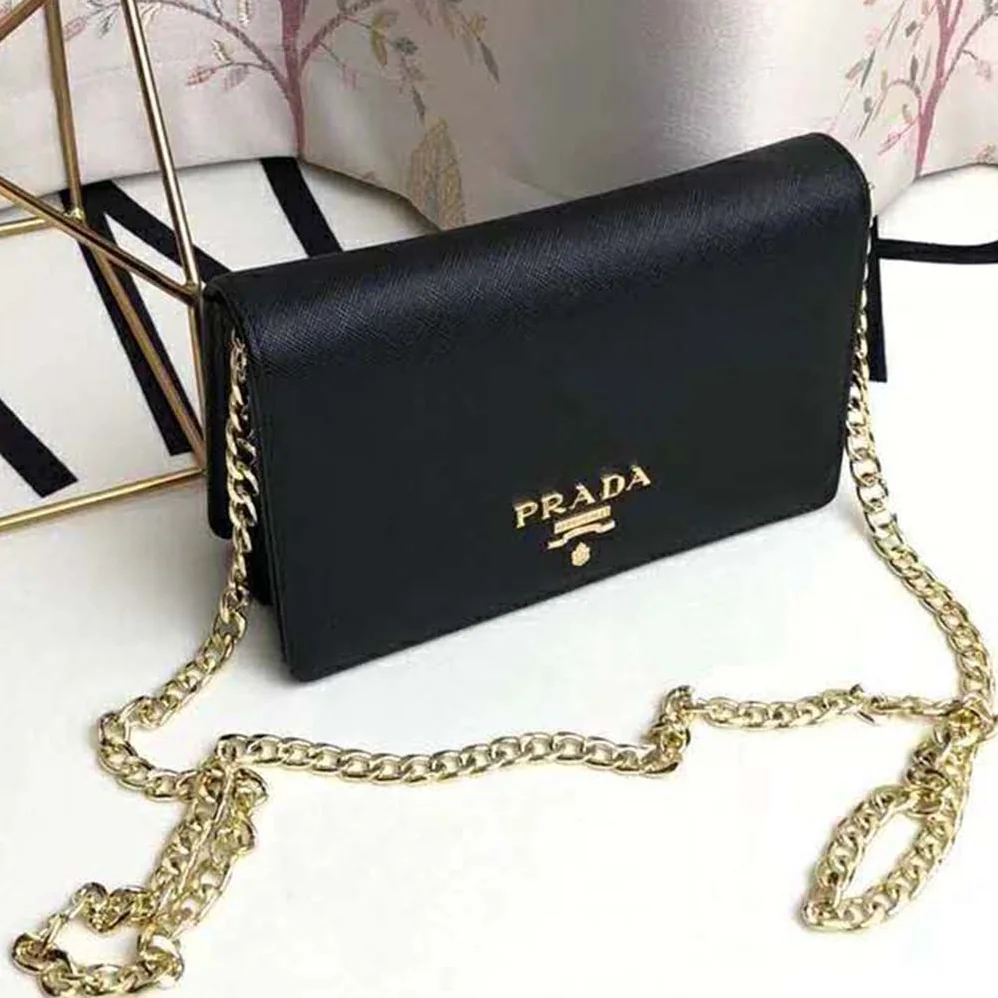 Prada Saffiano Leather Shoulder Bag for Women in Black Prada Saffiano Leather Shoulder Bag for Women in Black