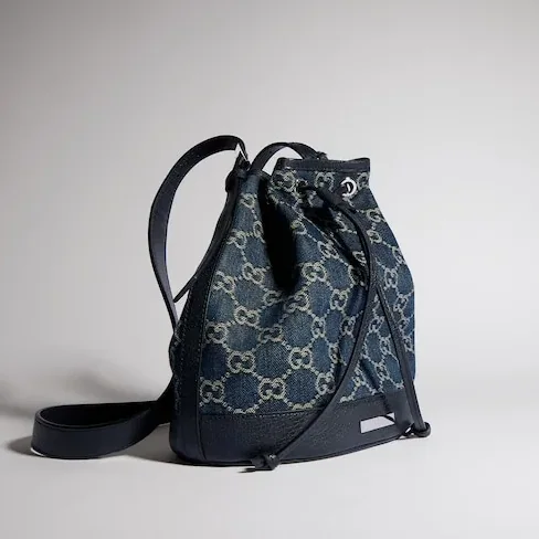 Gucci Venice Small Bucket Bag / Dark Blue Denim Palladium Hardware Gucci Venice Small Bucket Bag / Dark Blue Denim Palladium Hardware
